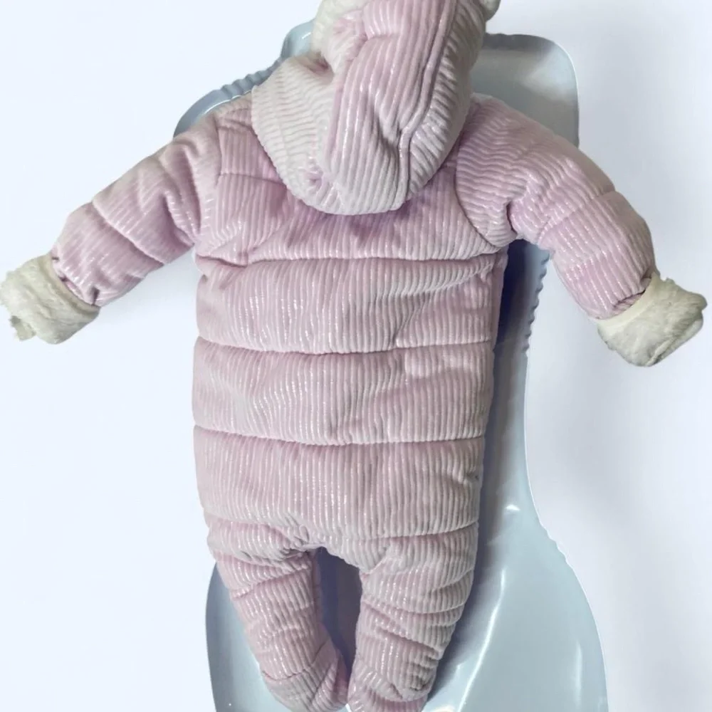 Pink snowsuit for baby girl shimmering soft insulated Btween 6mos